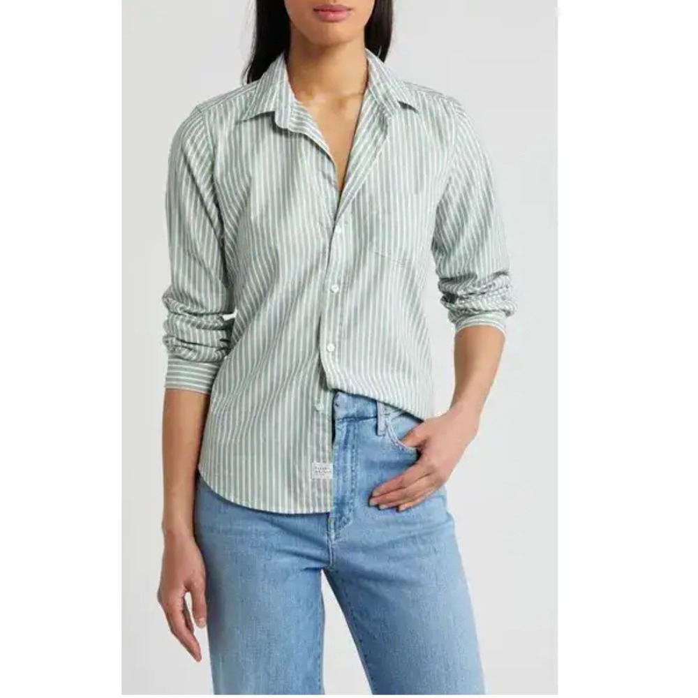 Frank & Eileen‎ Barry Stripe Tailored Green White Button Down Shirt Cotton SZ XS